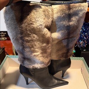 J.Renee Black and Brown Faux Fur Heeled Boots